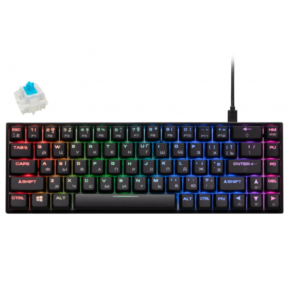 Клавиатура игровая 2E GAMING KG370 RGB 68key Gateron Blue Switch USB Black Ukr