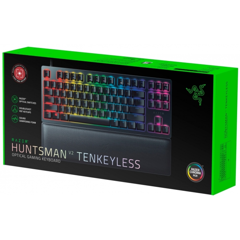 Клавиатура проводная Razer Keyboard mechanical Huntsman V2 TKL 87key, Red Switch, USB-A, EN/RU, RGB, black — изображение 2