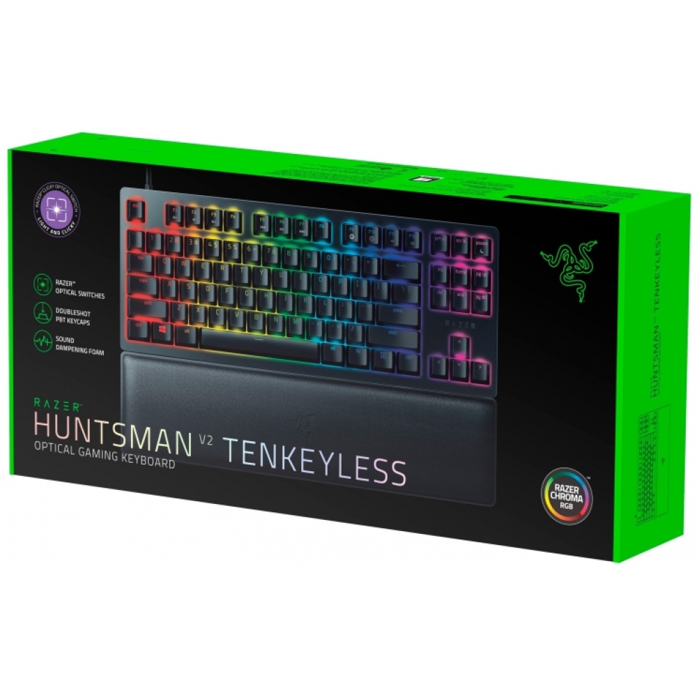 Клавиатура проводная Razer Keyboard mechanical Huntsman V2 TKL 87key, Purple Switch, USB-A, EN/RU, RGB, black — изображение 2