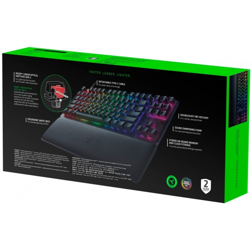 Клавиатура проводная Razer Keyboard mechanical Huntsman V2 TKL 87key, Red Switch, USB-A, EN/RU, RGB, black — изображение 3