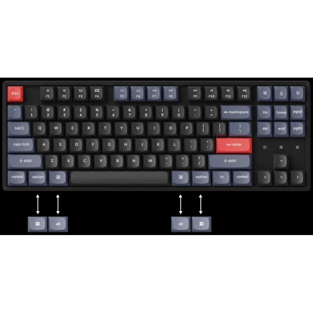 Клавиатура Keyboard Keychron K8 Pro 87 Key Gateron G pro Red White Led Hot-swap Black — изображение 3