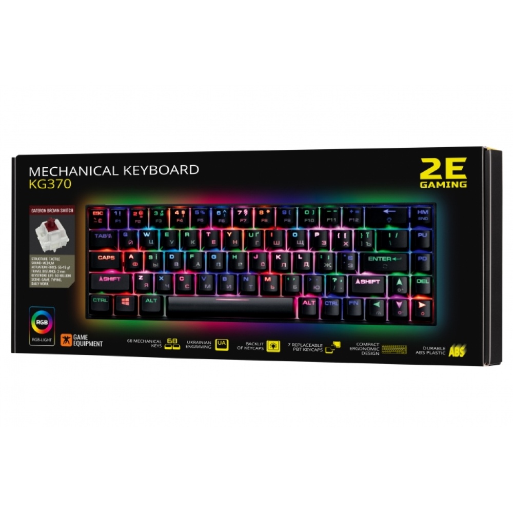 Клавиатура игровая 2E GAMING KG370 RGB 68key Gateron Brown Switch USB Black Ukr — изображение 3