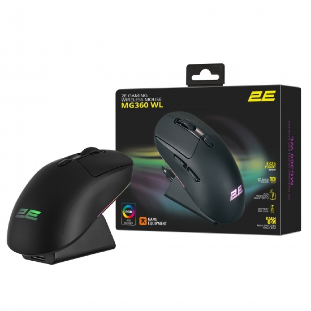 Мышь игровая 2E Gaming MG360 WL, RGB WL/BT/USB-A Black — изображение 8