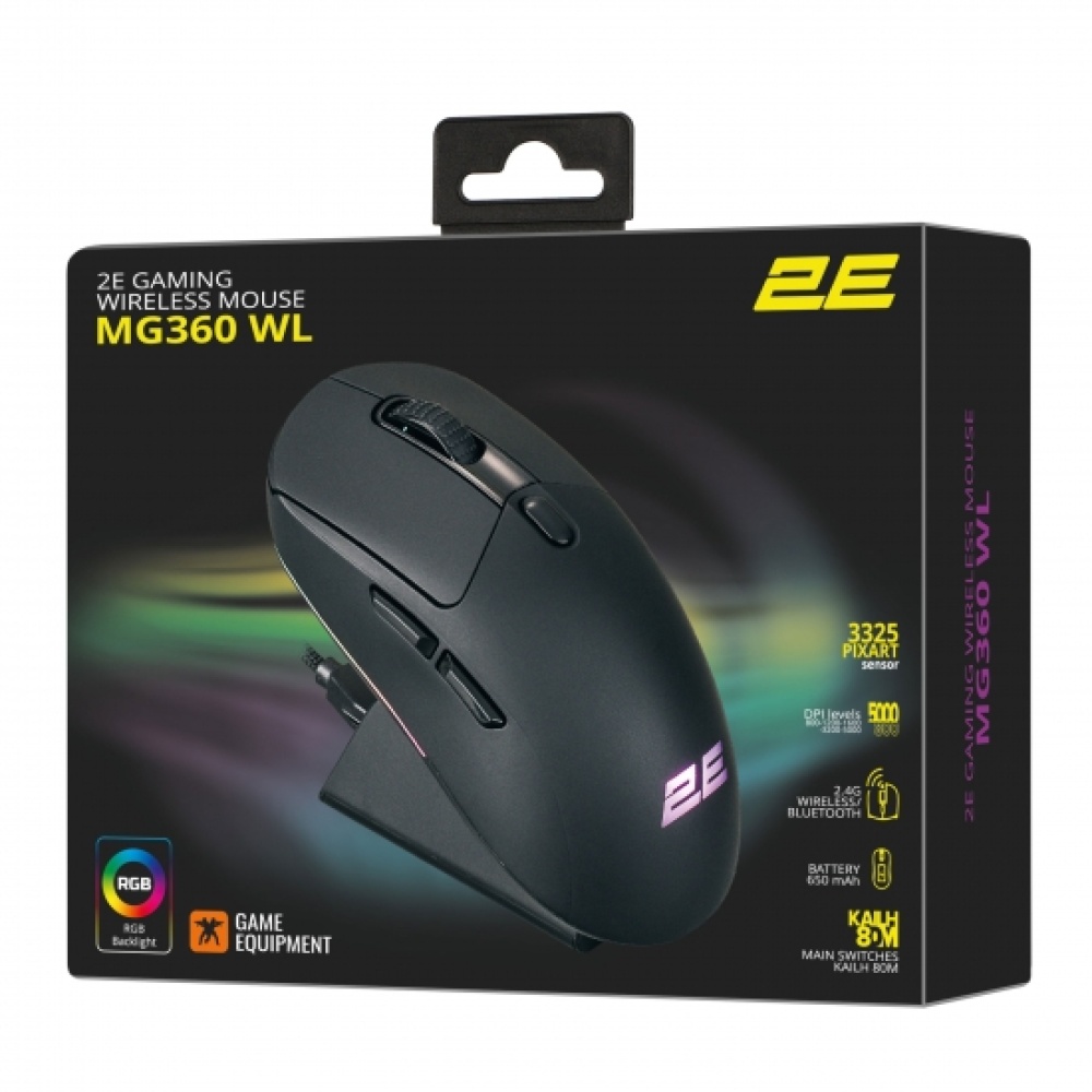 Мышь игровая 2E Gaming MG360 WL, RGB WL/BT/USB-A Black — изображение 9