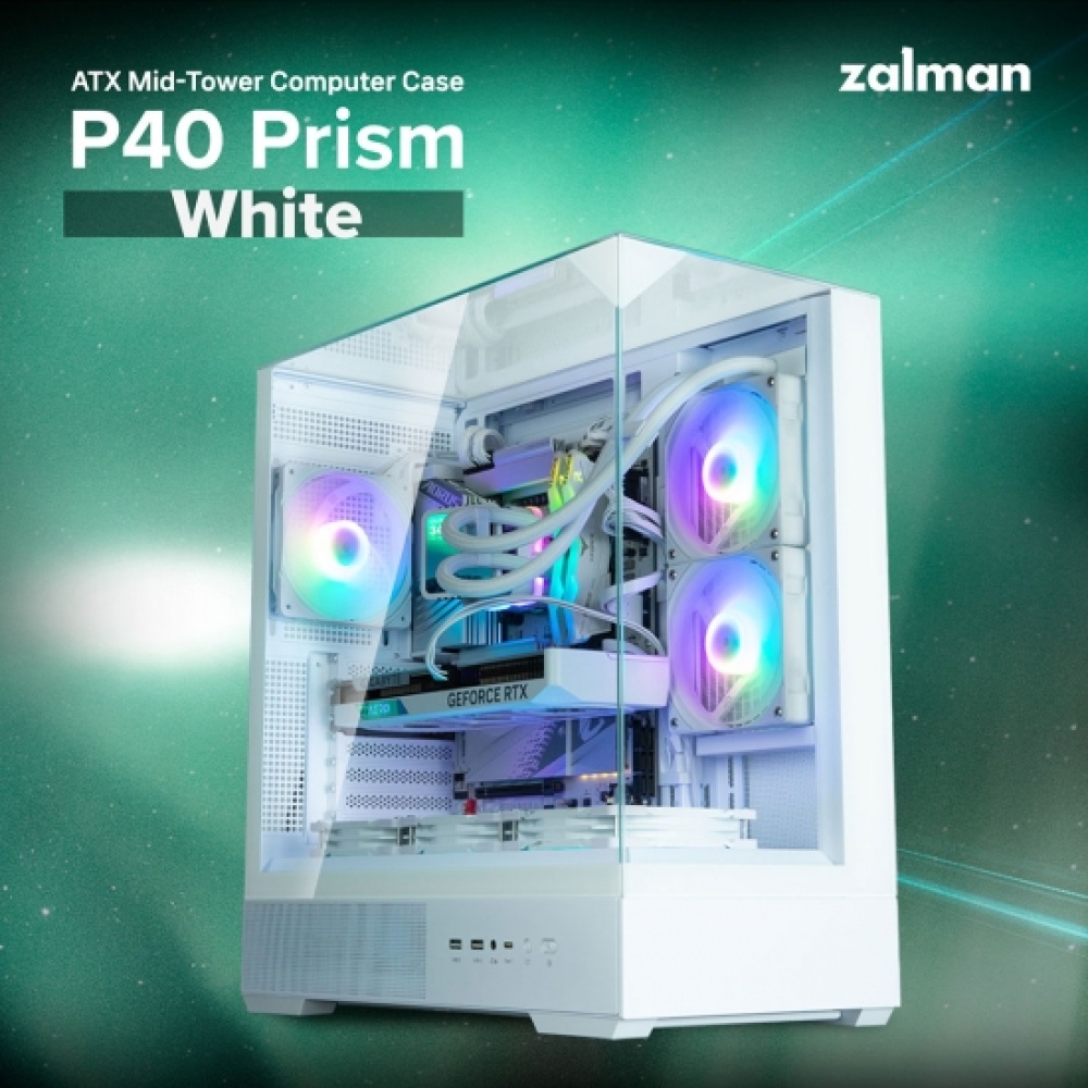 Корпус Zalman P40 Prism без БП, 2xUSB3.0, 1xUSBType-C, 1x120мм ARGB, VGA ___мм, LCS ready, TG 3x Panels, ATX, белый,P40PrismWhite — изображение 2