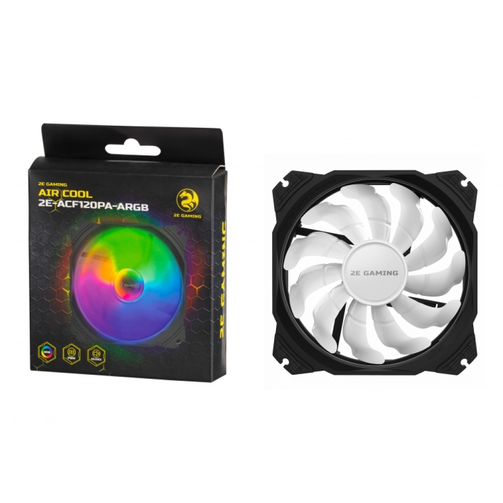 Корпусной вентилятор 2E GAMING AIR COOL (ACF120PA-ARGB ), 120мм, 2510-4pin + 5V 3pin RGB, белые лопасти, черная рамка — изображение 4