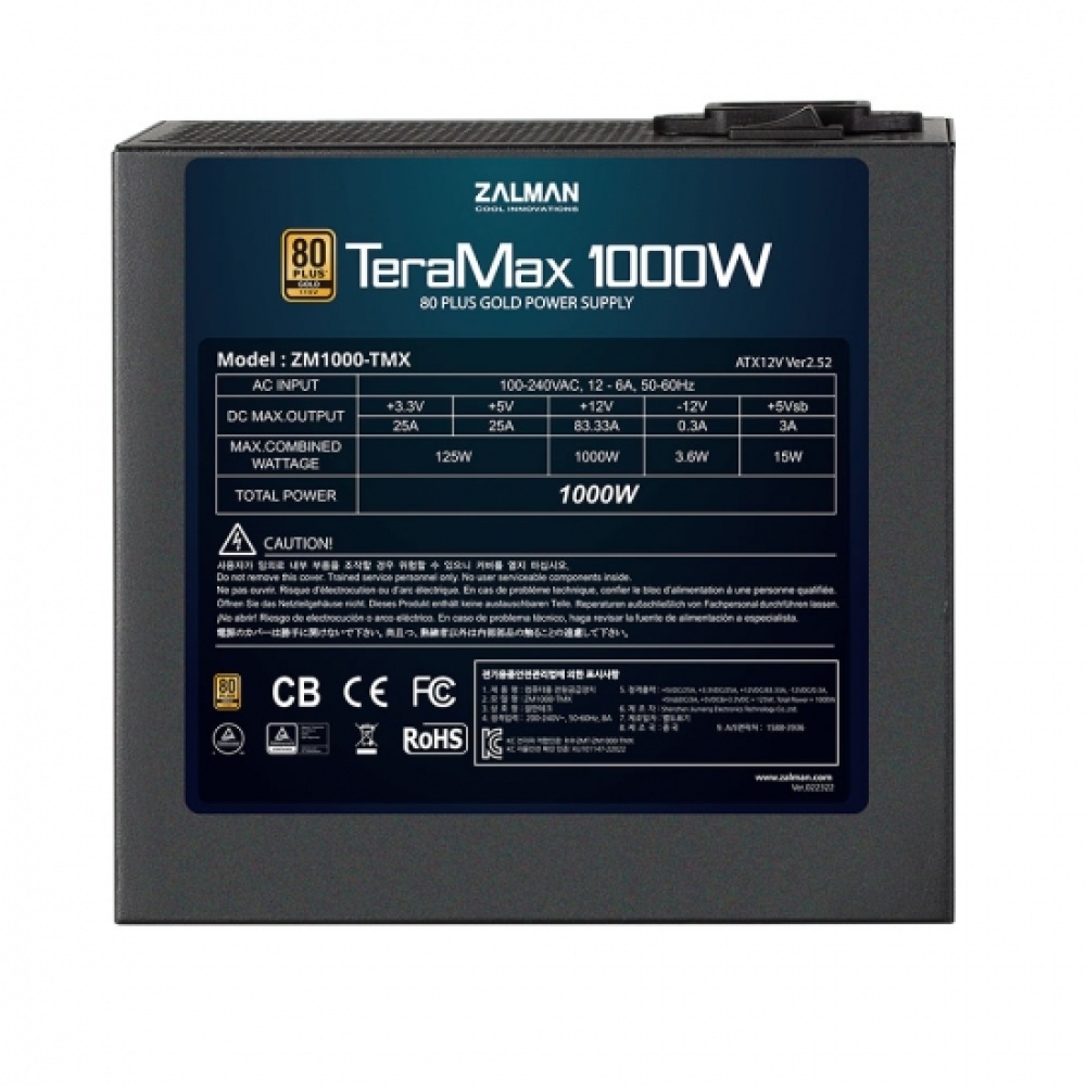 Блок питания Zalman Power supply TeraMax 1000-TMX (1000W), 100-240VAC, 90%, 80+ Gold — изображение 4